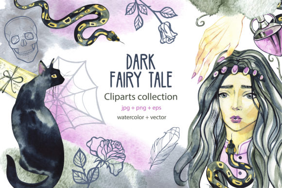 Dark Fairy Tale Watercolor Clipart: A Unique Illustration Asset for Content Creators