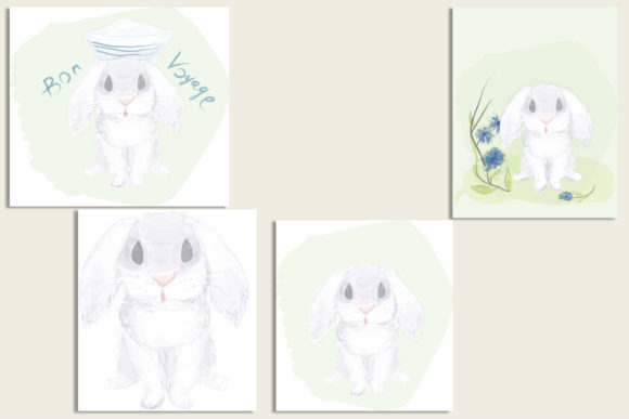 Funny Watercolor Bunny Illustrations for Local Business Branding