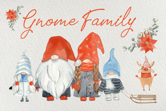 Gnome Family Watercolor Clip Art Set for Commercial Illustrations