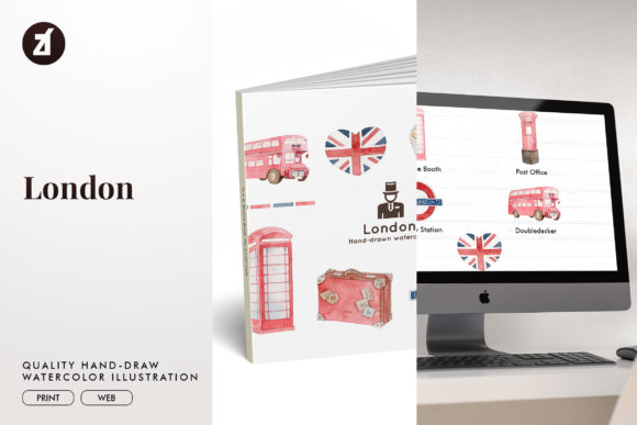 London Watercolor Illustration: A Versatile Graphic Design Asset for Content Creators