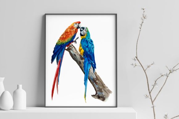 Parrots - Watercolor Print and Clip Art for Vibrant Editorial Design