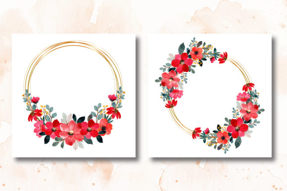 Red Floral Watercolor Wreath with Frame – A Versatile Illustration for Digital Sellers