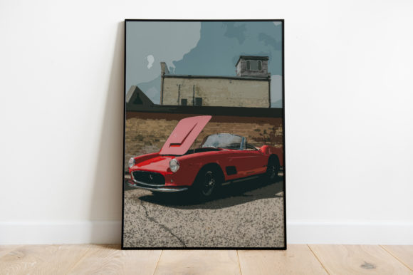 Red Sport Car Retro Watercolor Illustrations for Small Business Branding