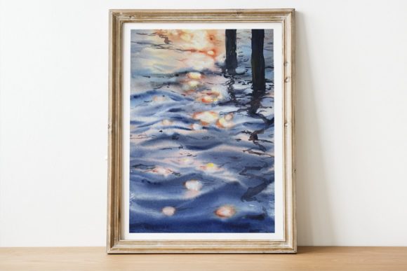 Sunset on the Water Watercolor Print for Marketing and Branding