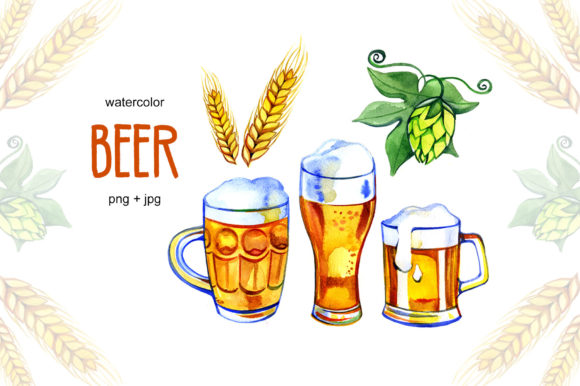 Watercolor Beer, Hop and Malt Illustrations for Creative Branding