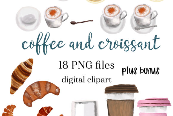 Watercolor Coffee Clipart, Croissant PNG: A Versatile Illustration for Digital Sellers