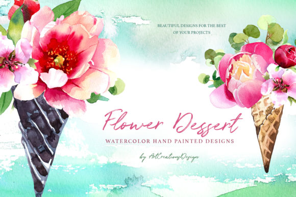 Watercolor Flower Dessert Design Set: A Versatile Illustration Asset for Content Creators