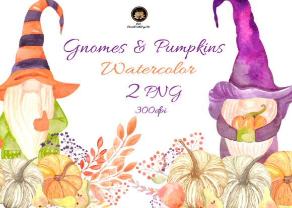 Watercolor Gnomes Pumpkins: A Delightful Illustration for Creative Projects