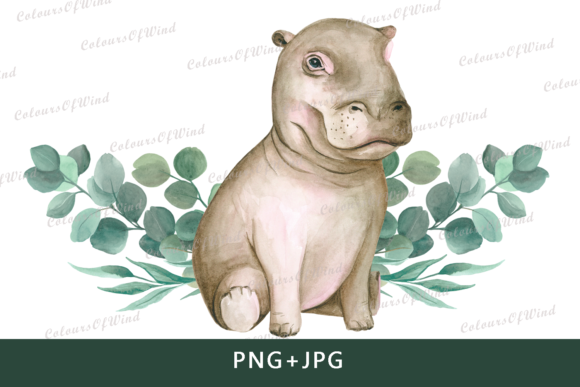 Watercolor Hippo Sublimation Graphics for Real Crafting Projects
