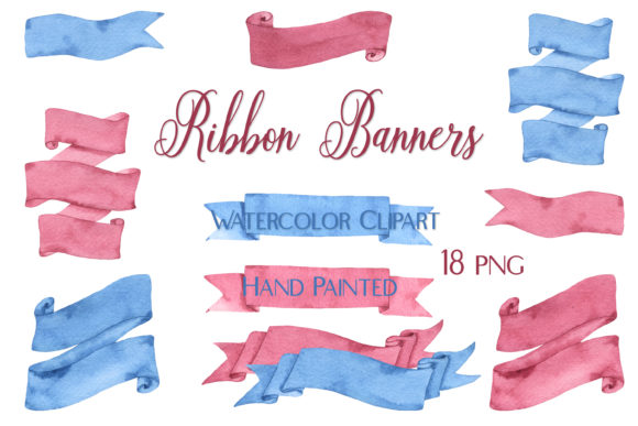 Watercolor Pink and Blue Ribbon Banners: A Versatile Illustration for Branding