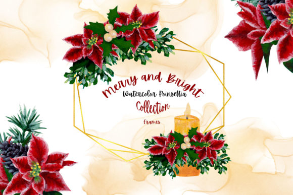 Watercolor Poinsettia Frames: A Festive Illustration for Real Craft Projects