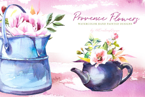 Watercolor Provence Flowers Design Set: A Versatile Illustration for Content Creators