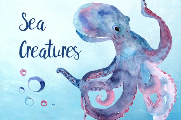 Watercolor Sea Creatures Clipart Set: A Versatile Illustration for Local Branding