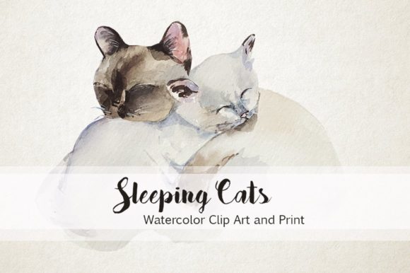 Watercolor Sleeping Cats: A Delightful Design Asset for Modern Branding