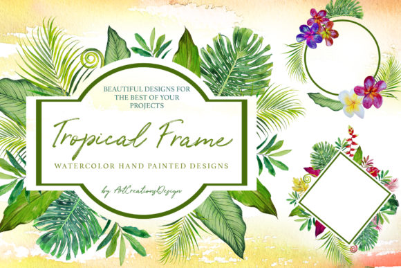 Watercolor Tropical Frame Design Set for Illustrations