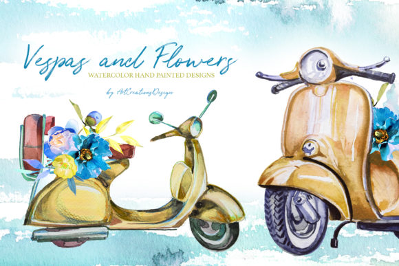 Watercolor Vespas and Flowers Illustrations: A Fresh Take for Local Business Branding