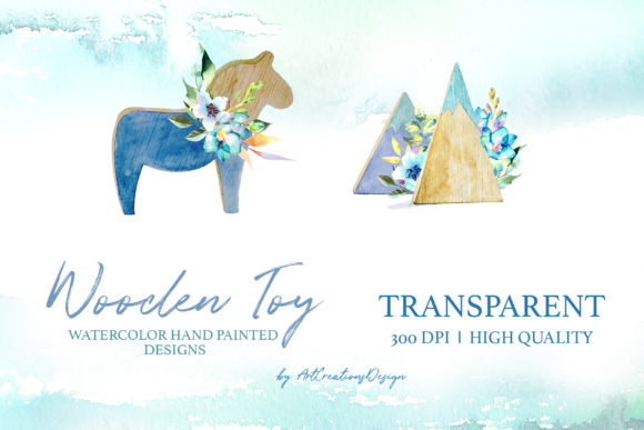 Watercolor Wooden Toys Design Set for Illustrations
