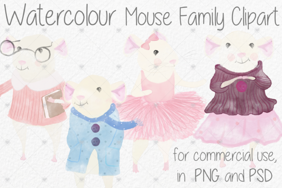 Watercolour Mouse Family Illustrations: A Versatile Graphic Design Asset