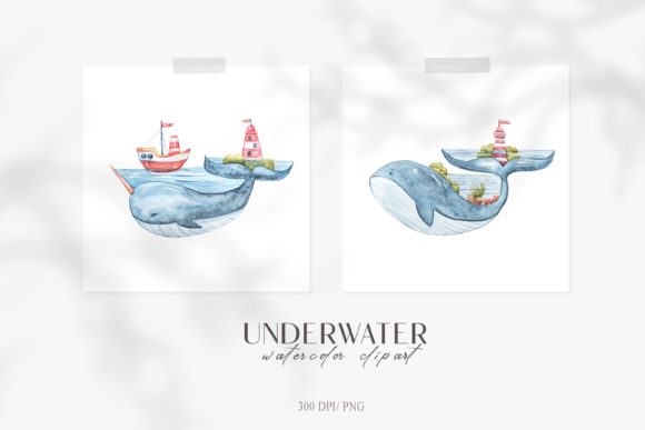 Whale Clipart: Watercolor Nursery Whales for Creative Illustrations